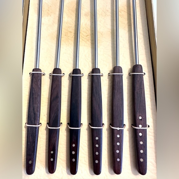 Vintage GUMPERT Fondue Forks Set Of 6 Six Germany Wooden Handles MCM Mid Century - Picture 5 of 12